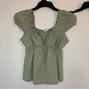 Sugarlips Sage Green Tie-Front Short Sleeve Blouse